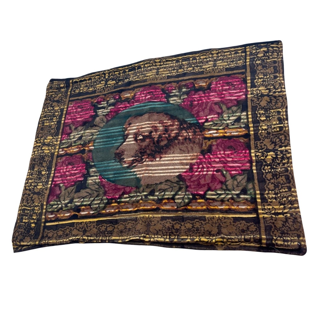 Vintage Antique Chase Dog Flower Horsehair Sleigh Carriage Buggy Lap Blanket